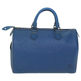Louis Vuitton-Louis Vuitton Epi Speedy 30 Bolsa de Mão Azul Toledo M43005 Autenticação de LV 62627-Outro