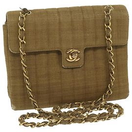 CHANEL Chain Umhängetasche Canvas Braun CC Auth 62565EIN Braun