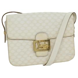 Céline-CELINE Macadam Canvas Bolsa de Ombro PVC Couro Branco Autenticação 62462-Branco