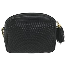 Bally-BALLY Quilted Chain Shoulder Bag Leather Black Auth fm2991-Black