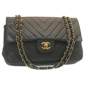 Chanel-CHANEL Mademoiselle Turn Lock Flap Shoulder Bag Lamb Skin Black CC Auth ai677A-Black