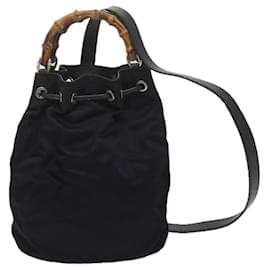 Gucci-GUCCI Bamboo Hand Bag Nylon 2way Black Auth 61327-Black