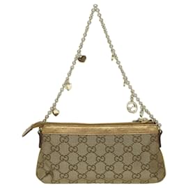 Gucci-GUCCI GG Canvas Chain Accessory Pouch Gold Tone 153020 Auth yk9893-Other