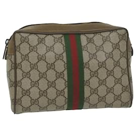 Gucci-GUCCI GG Supreme Web Sherry Line Clutch Bag Beige Red Green 89 01 012 auth 61994-Red,Beige,Green