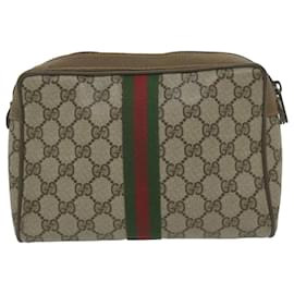 Gucci-GUCCI GG Supreme Web Sherry Line Clutch Bag Beige Red Green 89 01 012 auth 61994-Red,Beige,Green