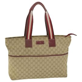 Gucci-GUCCI GG Canvas Sherry Line Tote Bag Beige Red white 155524 auth 61958-White,Red,Beige