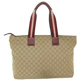 Gucci-GUCCI GG Canvas Sherry Line Tote Bag Beige Red white 155524 auth 61958-White,Red,Beige