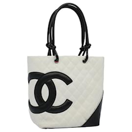 Chanel-CHANEL Cambon Line Tote Bag Leather White CC Auth am5197A-White