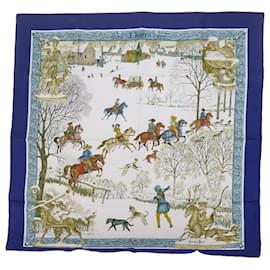 Hermès-HERMES CARRE 90 L'hiver Schal Seide Blau Auth ac2495-Blau