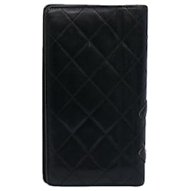 Chanel-CHANEL Cambon Line Long Wallet Leather Black CC Auth bs10747-Black