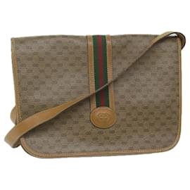 Gucci-GUCCI Micro GG Canvas Web Sherry Line Shoulder Bag PVC Beige Auth th4404-Beige