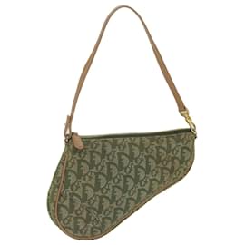 Christian Dior-Christian Dior Trotter Canvas Saddle Pouch Accessory Pouch Green Auth hk994-Green