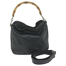 Gucci-GUCCI Bamboo Hand Bag Leather 2way Black 001 1638 auth 62778-Black