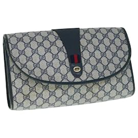 Gucci-GUCCI GG Supreme Sherry Line Clutch Bag Navy Red 89 01 031 auth 62132-Red,Navy blue