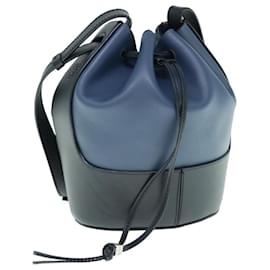 Loewe-LOEWE Balloon Shoulder Bag Leather Black Navy Auth 62905A-Black,Navy blue