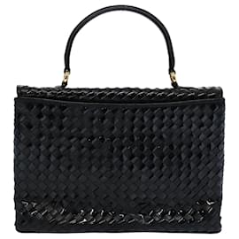 Bally-BALLY INTRECCIATO Hand Bag Leather Black Auth yb481-Black