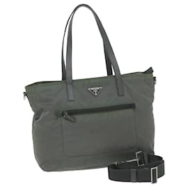 Prada-PRADA Tote Bag Nylon 2way Gray Auth bs10723-Brown