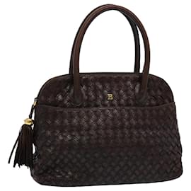 Bally-BALLY INTRECCIATO Hand Bag Leather Brown Auth yb451-Brown