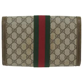 Gucci-GUCCI GG Supreme Web Sherry Line Clutch Bag Beige Red 67 014 3087 Auth th4426-Red,Beige