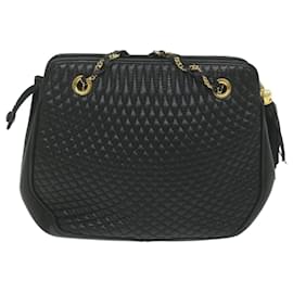 Bally-BALLY Quilted Chain Shoulder Bag Leather Black Auth yb484-Black