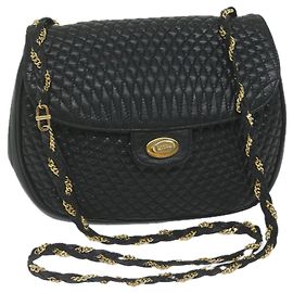 Bolsa de ombro com corrente acolchoada BALLY couro preto Auth am5550 Preto
