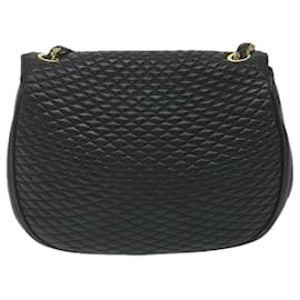 Bally-BALLY Quilted Chain Shoulder Bag Leather Black Auth am5550-Black
