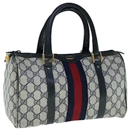Gucci-GUCCI GG Canvas Sherry Line Boston Bag PVC Navy Red Auth 63762-Red,Navy blue