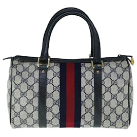 Gucci-GUCCI GG Canvas Sherry Line Boston Bag PVC Navy Red Auth 63762-Red,Navy blue