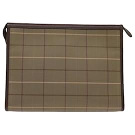 Autre Marque-Burberrys Nova Check Clutch Bag Nylon Canvas Brown Auth 63466-Brown