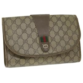 Gucci-GUCCI Web Sherry Line GG Supreme Clutch Bag Beige Red Green 89 01 030 auth 63482-Red,Beige,Green