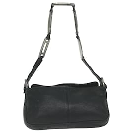 Fendi-FENDI Chain Shoulder Bag Leather Black Auth bs11311-Black