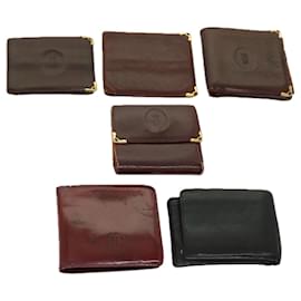 Cartier-CARTIER Wallet Leather 6Set Wine Red Black Auth ar11264-Black,Other
