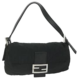 Fendi-FENDI Zucca Canvas Mamma Baguette Shoulder Bag Black Auth ep2859-Black