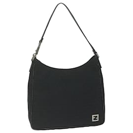 Fendi-FENDI Zucchino Canvas Shoulder Bag Black Auth ep2840-Black