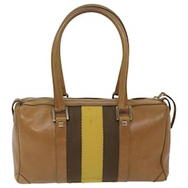 Gucci-GUCCI Sherry Line Hand Bag Leather Brown Yellow 000 0851 Auth hk1052-Brown,Yellow