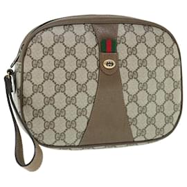 Gucci-GUCCI GG Supreme Web Sherry Line Clutch Bag Beige Red Green 89 01 034 auth 62669-Red,Beige,Green