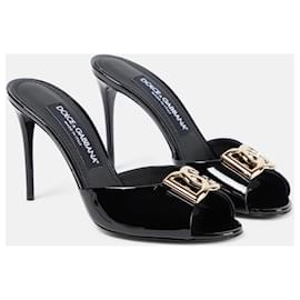 Dolce & Gabbana-Logo patent leather mules-Black