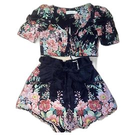 Zimmermann Ensemble bellitude laced crop top and short Noir Rose