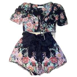 Zimmermann-Beautiful set with a laced crop top and shorts.-Black,Pink