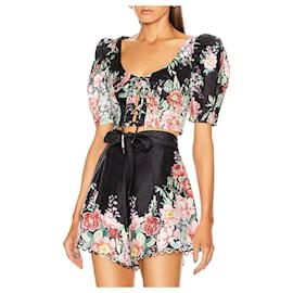 Zimmermann-Insieme crop top e short con pizzo bellitude-Nero,Rosa