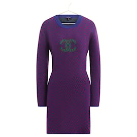 Chanel-Vestido de cachemira con el logotipo CC más codiciado.-Azul marino