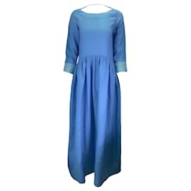 Autre Marque-Vestido largo de lino con espalda abierta en azul Kalita-Azul
