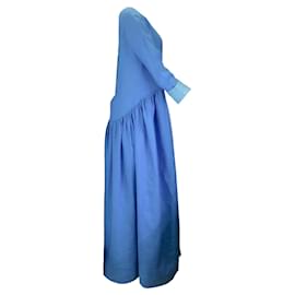 Autre Marque-Robe longue en lin bleue à dos ouvert Kalita-Bleu