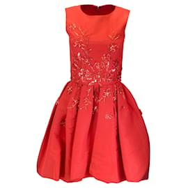 Autre Marque-Carolina Herrera – Rotes, ärmelloses A-Linien-Kleid mit Blumenverzierung-Rot