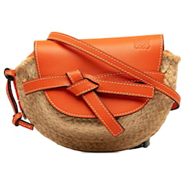 Loewe-Orange Loewe Mini Raffia Gate Crossbody Bag-Orange