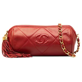 Chanel-Red Chanel Quilted Tassel Barrel Crossbody Bag-Red