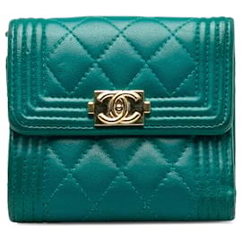 Chanel-Blue Chanel Lambskin Boy Flap Compact Wallet-Blue