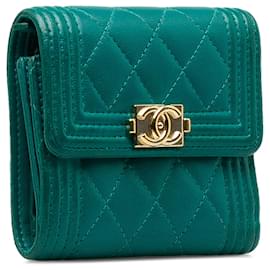 Chanel-Blue Chanel Lambskin Boy Flap Compact Wallet-Blue