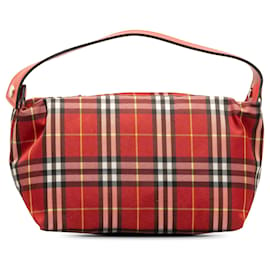 Burberry-Rote Baguette-Tasche im Burberry House Check-Stil-Rot