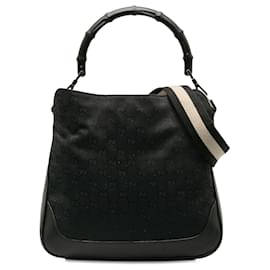 Gucci-Bolso satchel con tela de bambú y lona GG de Gucci en negro-Negro